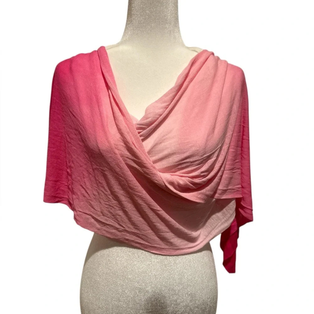 MICHAEL KORS COLLECTION PINK WHITE OMBRE VISCOSE LINEN ROSEWATER SCARF WRAP